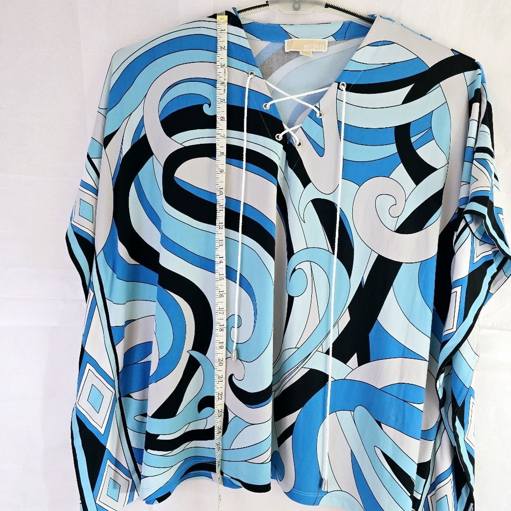 Michael Kors Women Sz OS Cover up Top adjust string neck poncho mod swirl print - Picture 3 of 11